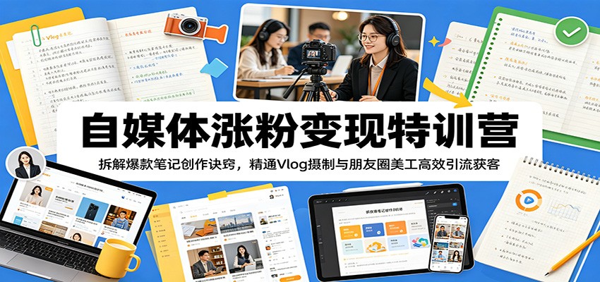 自媒体涨粉变现特训营：拆解爆款笔记创作诀窍，精通Vlog摄制与朋友圈美工高效引流获客-网创资源地