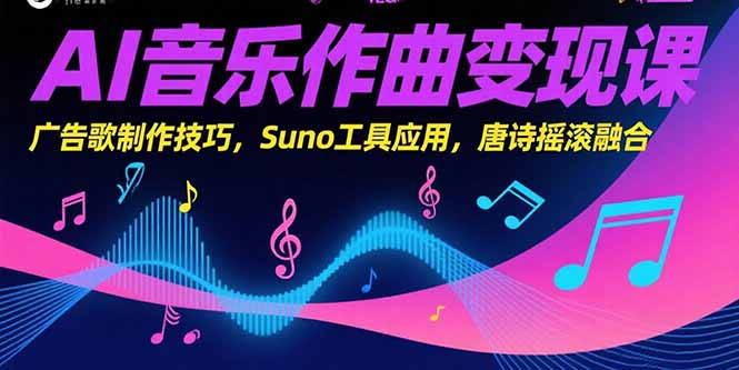 AI音乐作曲变现课,广告歌制作技巧,Suno工具应用,唐诗摇滚融合-网创资源地