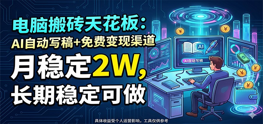 电脑搬砖天花板:AI自动写稿+免费变现渠道,月稳定2W,长期稳定可做-网创资源地