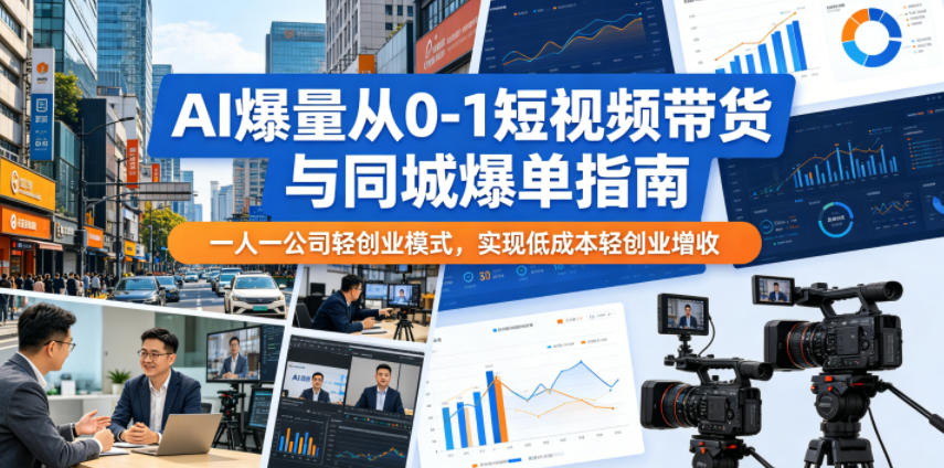 AI爆量从0-1短视频带货与同城爆单指南,一人一公司轻创业模式,实现低成本轻创业增收-网创资源地