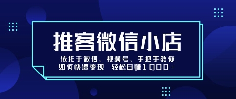 推客微信小店依托于微信、视频号,手把手教你如何快速变现 轻松日入1k+【揭秘】-网创资源地