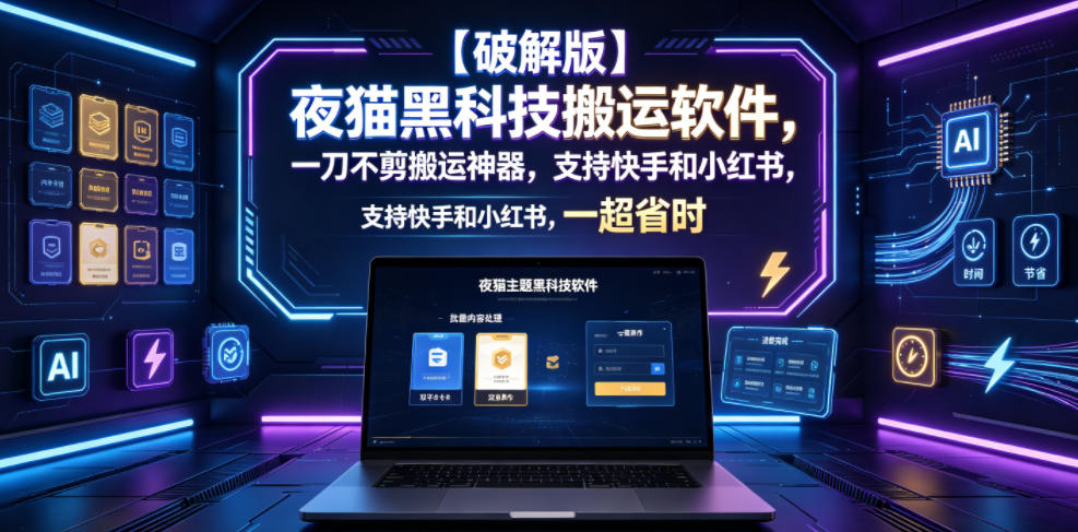 【破解版】夜猫黑科技搬运软件,一刀不剪搬运神器,支持快手和小红书,一键搬运超省时!-网创资源地