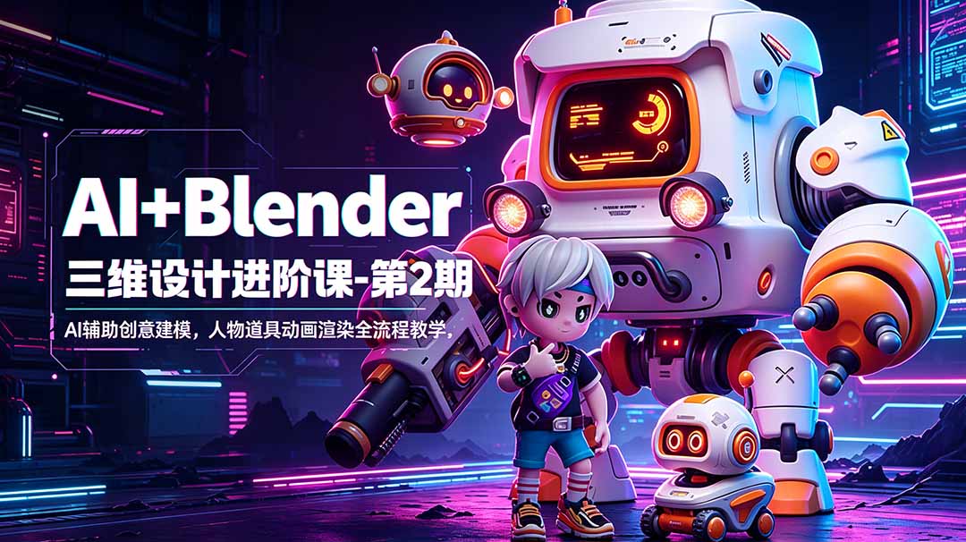 AI+Blender三维设计进阶课-第2期:AI辅助创意建模,人物道具动画渲染全流程教学-网创资源地