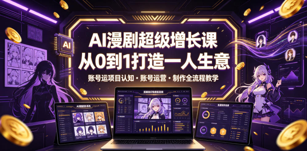 AI漫剧超级增长课，从0到1打造一人生意，项目认知・账号运营・制作全流程教学-网创资源地