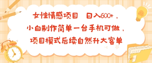 女性情感项目 小白制作简单一台手机可做 项目模式后续自然升大客单 日入6张-网创资源地