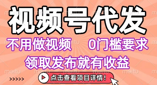 视频号代发,不用剪辑不用做视频,0门槛要求,领取发布就有收益,任务没有无上限,小白轻松上手【揭秘】-网创资源地