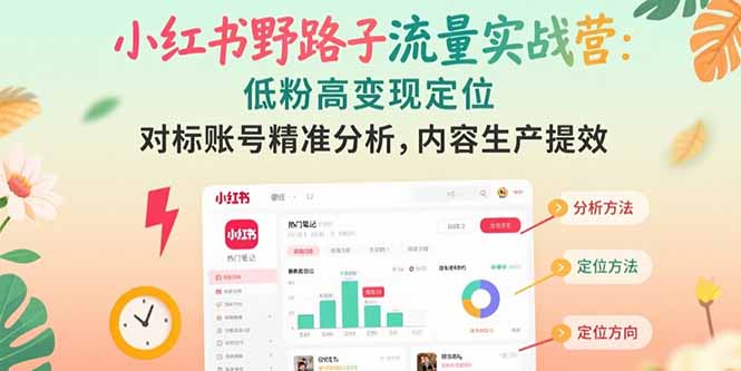 小红书野路子流量实战营:低粉高变现定位 对标账号精准分析 内容生产提效-网创资源地