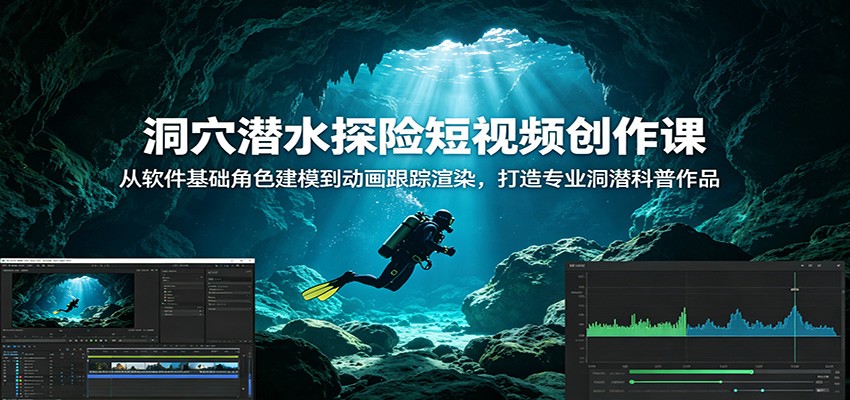 洞穴潜水探险短视频创作课:从软件基础角色建模到动画跟踪渲染,打造专业洞潜科普作品-网创资源地