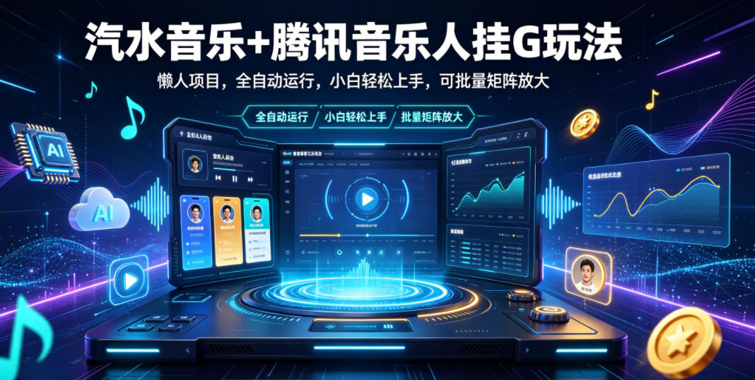汽水音乐+腾讯音乐人挂G玩法,懒人项目,全自动运行,小白轻松上手,可批量矩阵放大【揭秘】-网创资源地