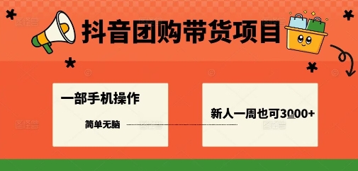 抖音团购带货项目,一部手机简单操作,一周3k+-网创资源地