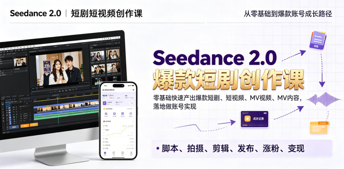 Seedance 2.0短剧短视频创作课，零基础快速产出爆款短剧、短视频、MV内容，落地做账号实现变现-网创资源地