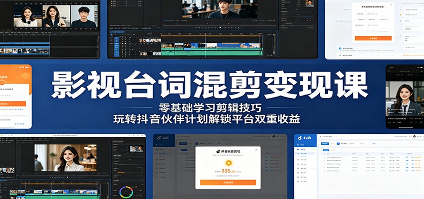 影视台词混剪变现课:零基础学习剪辑技巧,玩转抖音伙伴计划解锁平台双重收益-网创资源地