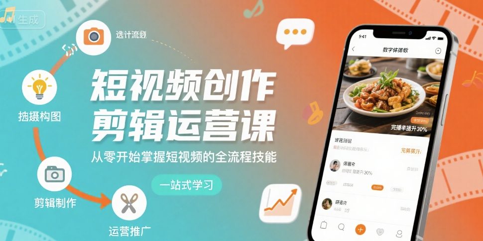 短视频创作剪辑运营课,从零开始掌握短视频的全流程技能-网创资源地