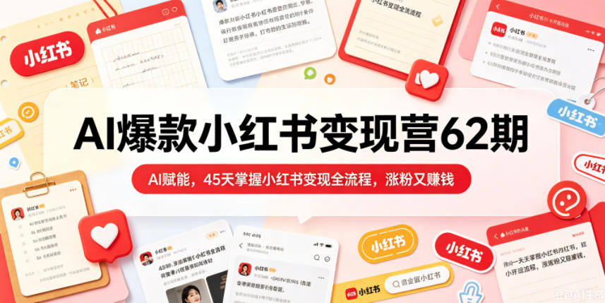 AI爆款小红书变现营62期2026年5月,AI赋能,45天掌握小红书变现全流程,涨粉又賺钱-网创资源地