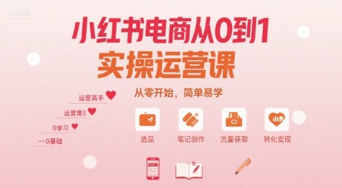 小红书电商从0到1实操运营课,从零开始,简单易学-网创资源地