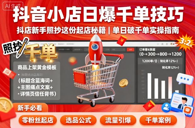 抖音小店日爆千单技巧,抖店新手照抄这份起店秘籍,单日破千单-网创资源地