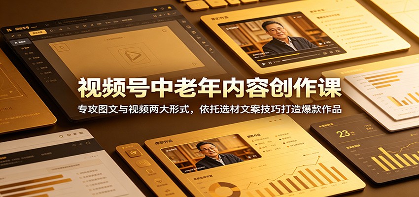 视频号中老年内容创作课:专攻图文与视频两大形式,依托选材文案技巧打造爆款作品-网创资源地