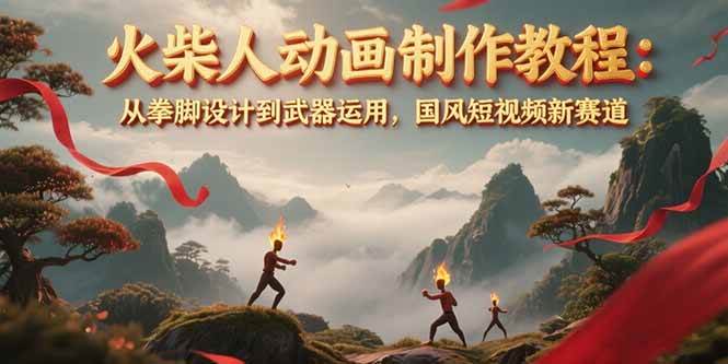 火柴人动画制作教程:从拳脚设计到武器运用,国风短视频新赛道-网创资源地