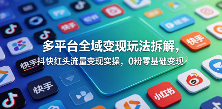 多平台全域变现玩法拆解,抖快红头流量变现实操,0粉零基础变现-网创资源地