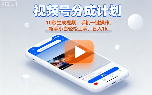 视频号分成计划懒人玩法,10秒生成视频,手机一键操作,新手小白轻松上手,日入1K【揭秘】-网创资源地