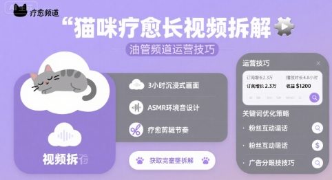 猫咪疗愈长视频拆解 &油管频道运营技巧-网创资源地