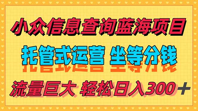 稳定日入300+,小众信息查询蓝海项目,全程懒人式托管,解放你的时间-网创资源地