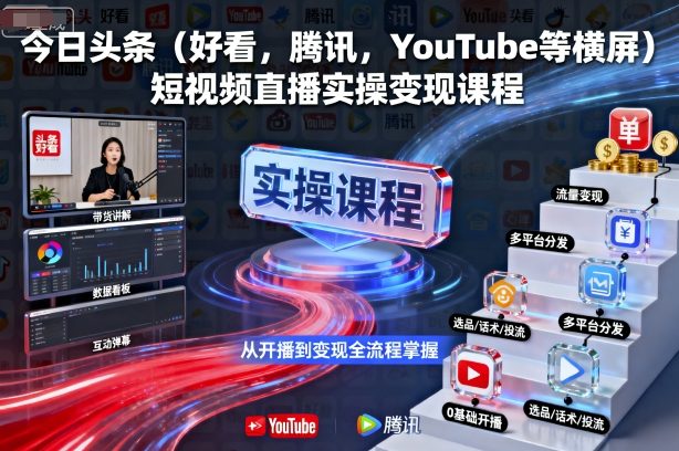 今日头条(好看，腾讯，YouTube等横屏)短视频直播实操变现课程-网创资源地