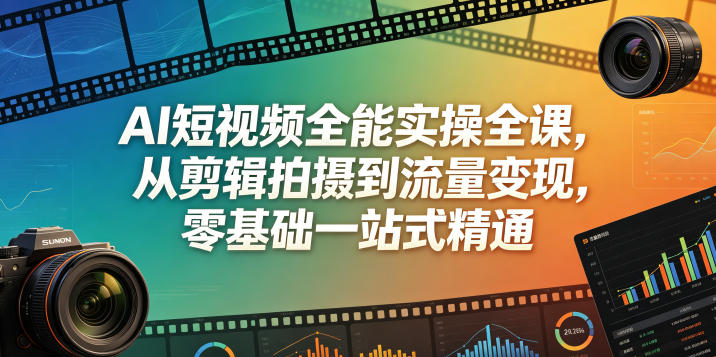 AI短视频全能实操全课,从剪辑拍摄到流量变现,零基础一站式精通-网创资源地