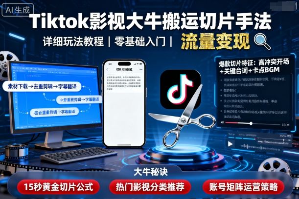 Tiktok影视大牛搬运切片手法，详细玩法教程-网创资源地