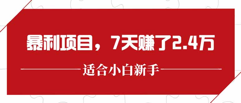 最新暴利项目，每单收益轻松在300以上，7天赚了2.4万-网创资源地