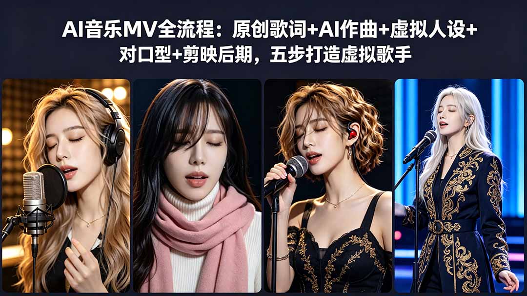 AI音乐MV全流程:原创歌词+AI作曲+虚拟人设+对口型+剪映后期,五步打造虚拟歌手-网创资源地