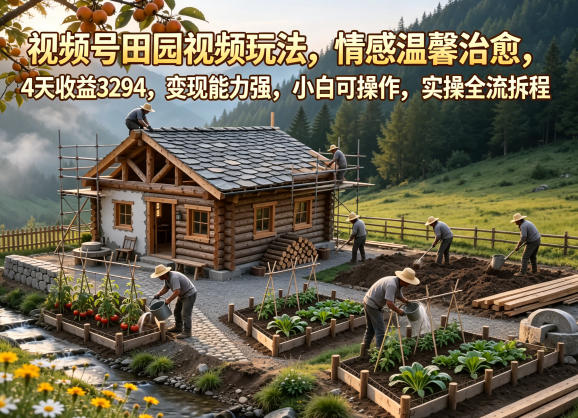视频号田园视频玩法,情感温馨治愈,4天收益3294,变现能力强,小白可操作,实操全流程拆解-网创资源地
