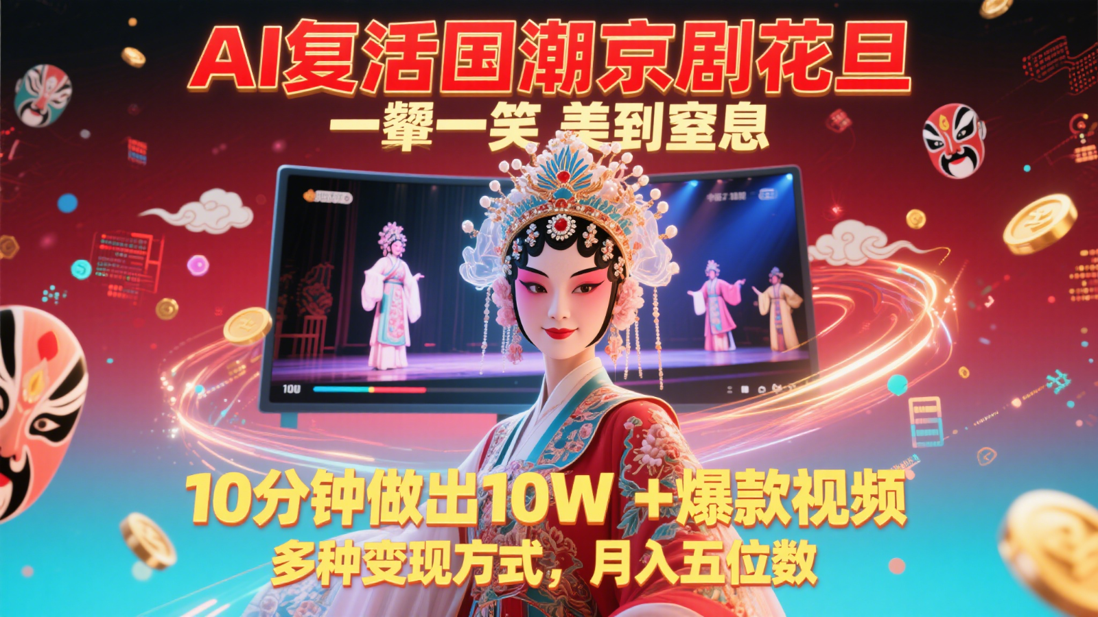 AI复活国潮京剧花旦，一颦一笑美到窒息，10分钟做出10W+爆款视频，多种变现方式-网创资源地