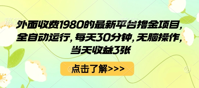 外面收费1980的最新平台撸金项目,全自动运行,每天30分钟,无脑操作,当天收益3张【揭秘】-网创资源地