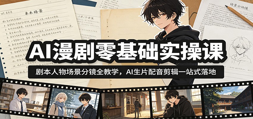 AI漫剧零基础实操课:剧本人物场景分镜全教学,AI生片配音剪辑一站式落地-网创资源地
