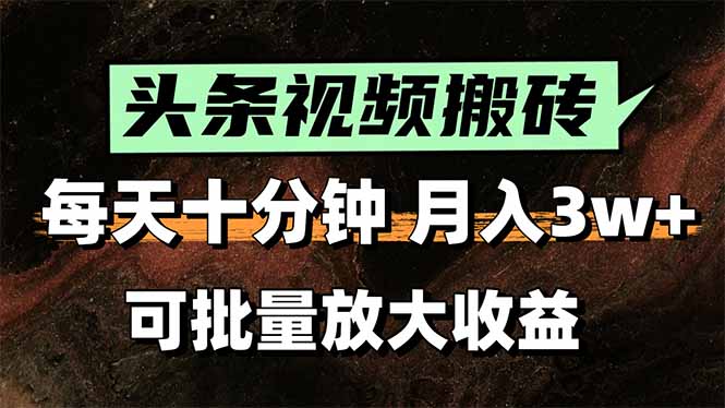 头条视频搬砖,每天10分钟,小白轻松月入3万+,可批量放大收益-网创资源地