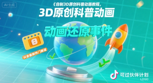 自制3D原创科普动画教程，动画还原事件，抖音最新热门赛道，可过伙伴计划-网创资源地