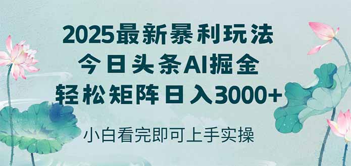 今日头条2025年最新暴利玩法,思路简单,复制粘贴,轻松实现矩阵日入3000+-网创资源地
