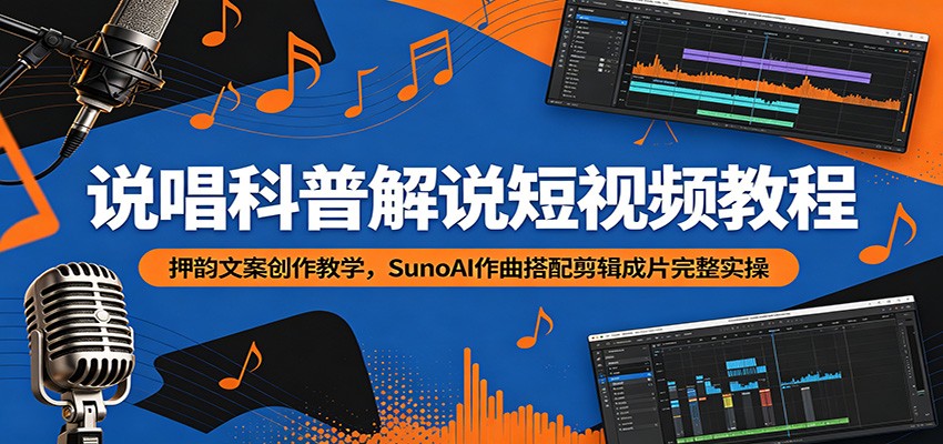 说唱科普解说短视频教程:押韵文案创作教学,SunoAI作曲搭配剪辑成片完整实操-网创资源地