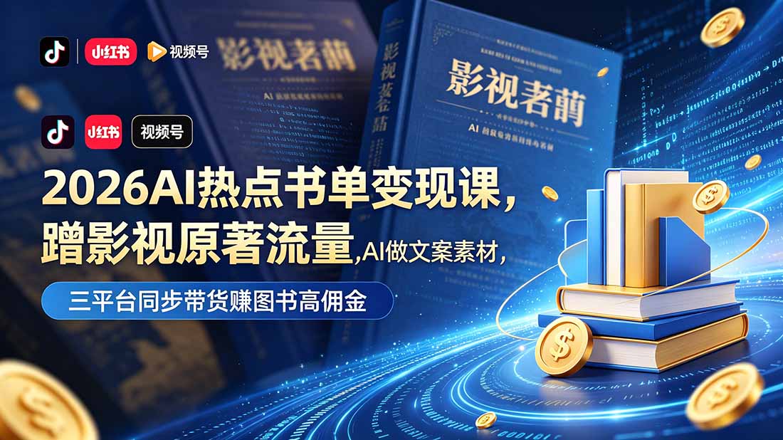 2026AI热点书单变现课，蹭影视原著流量，AI做文案素材，三平台同步带货赚图书高佣金-网创资源地