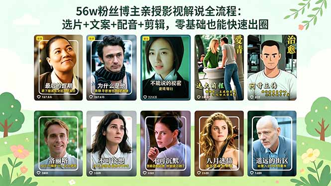56万粉丝博主亲授影视解说全流程：选片+文案+配音+剪辑，零基础也能快速出圈-网创资源地