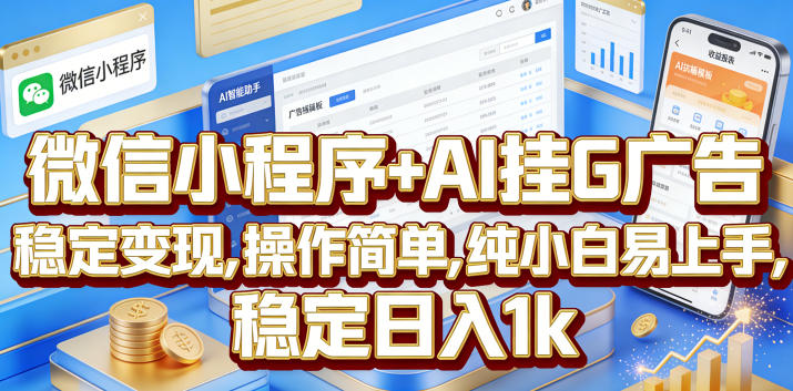 微信小程序+AI挂G广告,稳定变现,操作简单,纯小白易上手,稳定日入1k【揭秘】-网创资源地