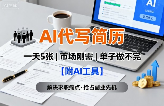 AI代写简历,一天5张,今年找工作难,市场刚需,单子做不完【附AI工具】-网创资源地