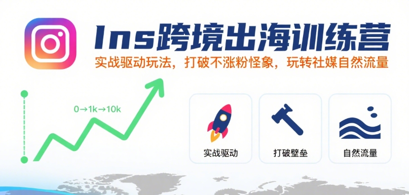 Ins跨境出海训练营,实战驱动玩法,打破不涨粉怪象,玩转社媒自然流量-网创资源地