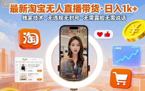 最新淘宝无人直播带货,日入1k+,独家技术,无违规无封号,无需露脸无需说话【揭秘】-网创资源地