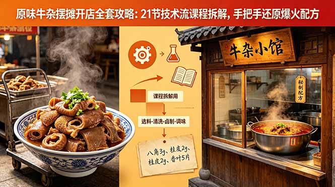 原味牛杂摆摊开店全套攻略:21节技术流课程拆解,手把手还原爆火配方-网创资源地