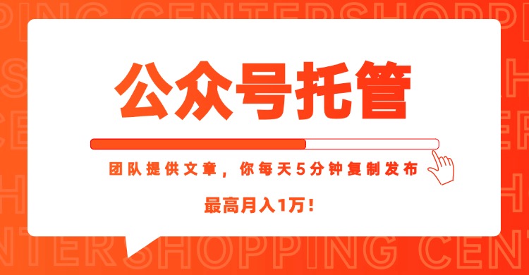 【公众号托管 】我提供文章，你每天５分钟复制发布，最高月入1W-网创资源地