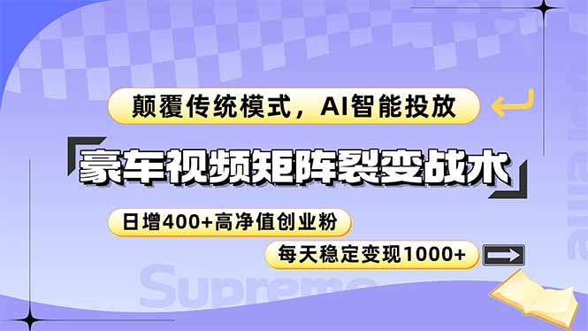 豪车视频矩阵裂变战术,颠覆传统模式,AI智能投放,日增400+高净值创业…-网创资源地
