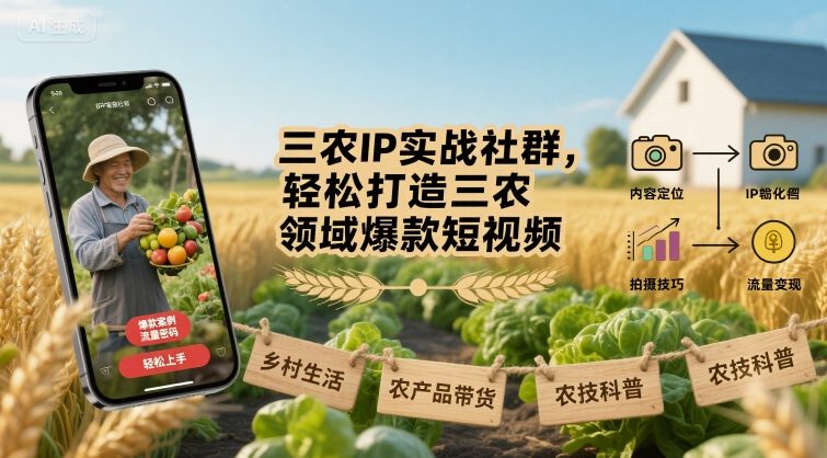 三农IP实战社群,轻松打造三农领域爆款短视频-网创资源地