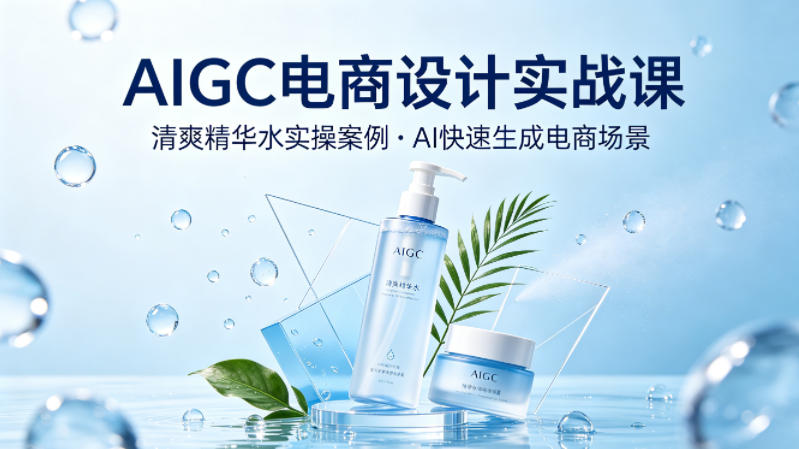 AIGC电商设计实战课,以清爽精华水为实操案例,教你用AI快速生成电商场景-网创资源地